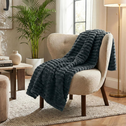 Americanflat 50x60 Faux Fur Throw Blanket - Soft and Breathable Throw Blanket for Couch, Bed, Chair - Dark Gray Faux Fur Blankets Perfect for Home, Bedroom, or Outdoor Use