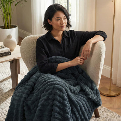 Americanflat 60x80 Faux Fur Throw Blanket - Soft and Breathable Throw Blanket for Couch, Bed, Chair - Dark Gray Faux Fur Blankets Perfect for Home, Bedroom, or Outdoor Use