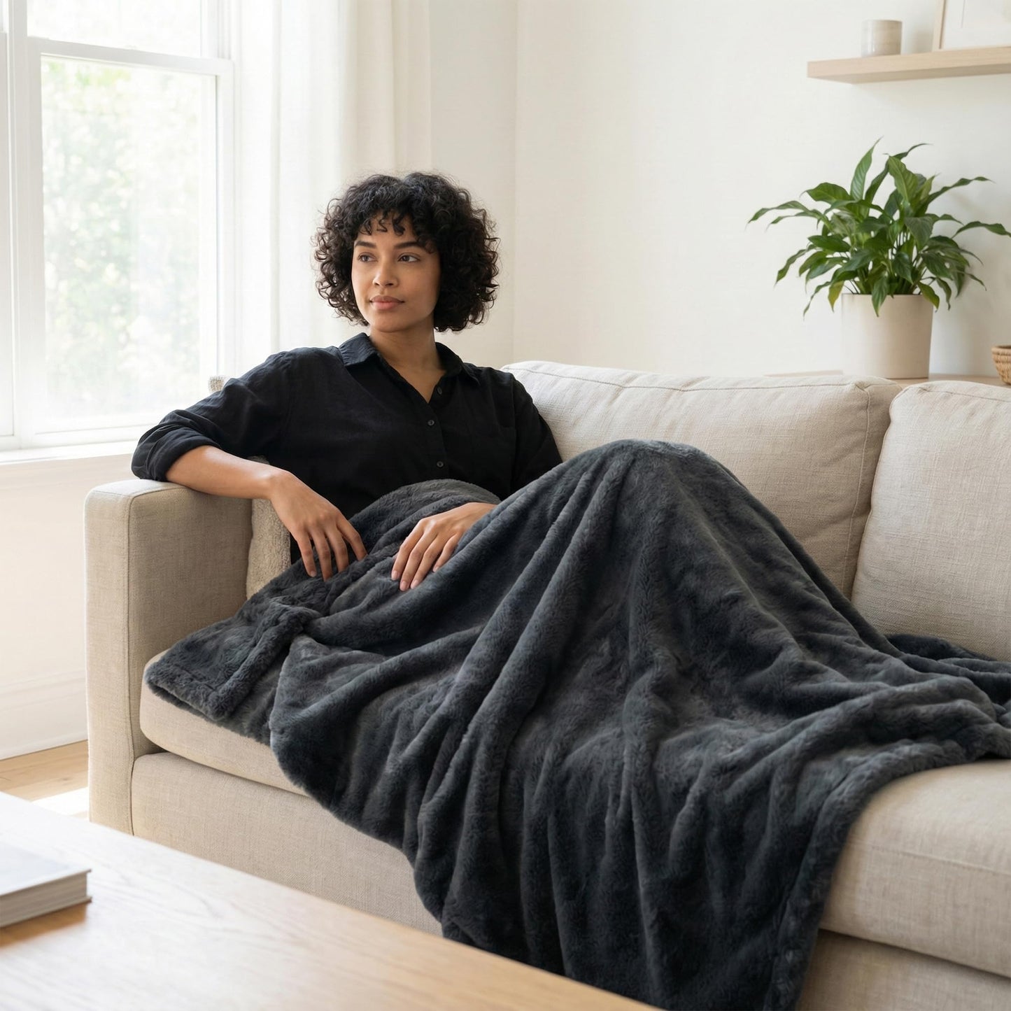 Americanflat 50x60 Double Sided Faux Fur Throw Blanket - Soft and Breathable Throw Blanket for Couch, Bed, Chair - Dark Gray Faux Fur Blankets Perfect for Home, Bedroom, or Outdoor Use