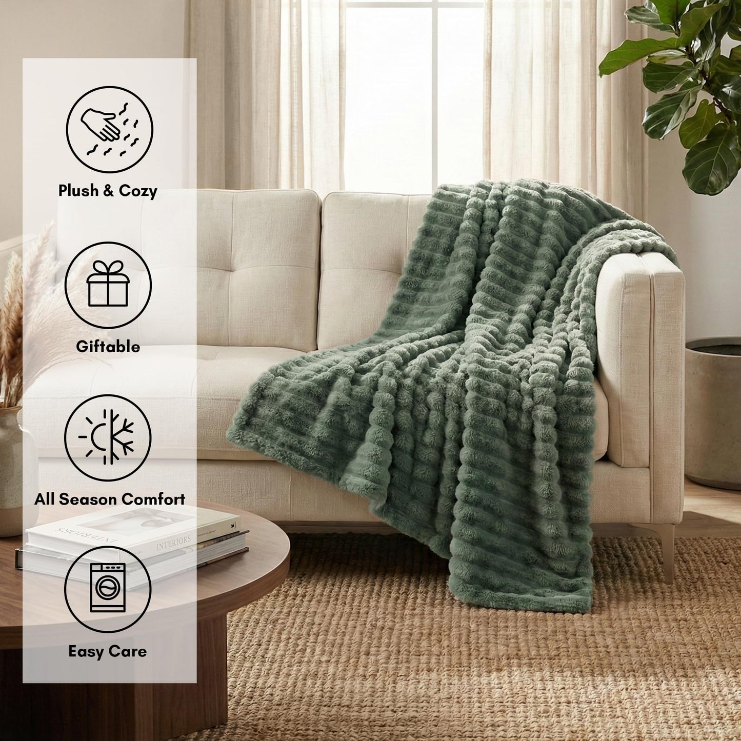 Americanflat 60x80 Faux Fur Throw Blanket - Soft and Breathable Throw Blanket for Couch, Bed, Chair - Green Faux Fur Blankets Perfect for Home, Bedroom, or Outdoor Use
