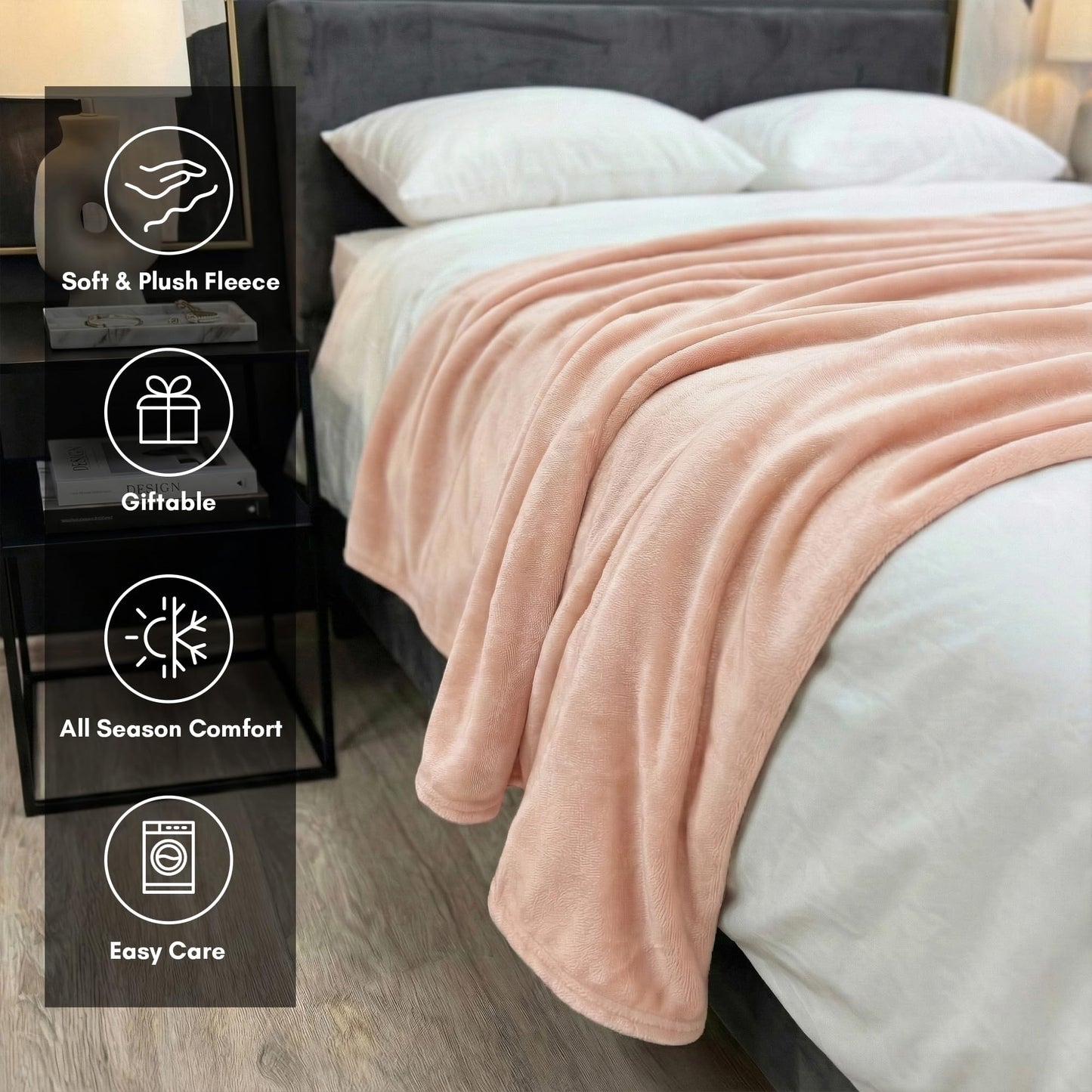 Americanflat 60x80 Fleece Throw Blanket - Soft and Breathable Throw Blanket for Couch, Bed, Chair - Roomy Fleece Blankets Perfect for Home, Bedroom, or Outdoor Use - Pink