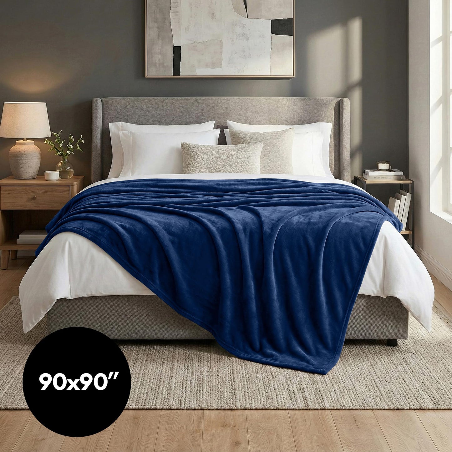 Americanflat 90x90 Fleece Throw Blanket - Soft and Breathable Throw Blanket for Couch, Bed, Chair - Oversized Fleece Blankets Perfect for Home, Bedroom, or Outdoor Use - Blue