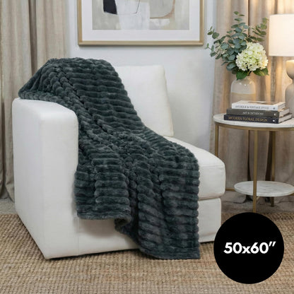 Americanflat 50x60 Faux Fur Throw Blanket - Soft and Breathable Throw Blanket for Couch, Bed, Chair - Dark Gray Faux Fur Blankets Perfect for Home, Bedroom, or Outdoor Use