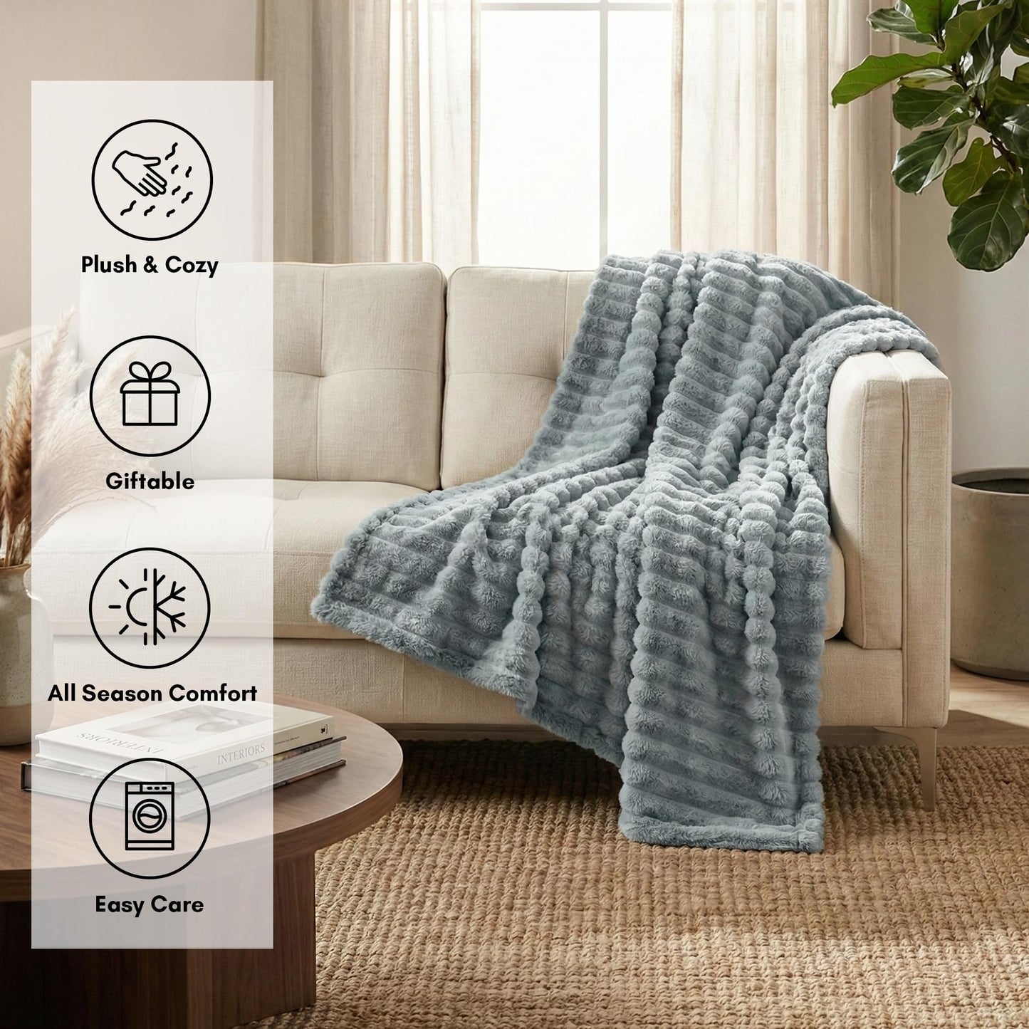 Americanflat 50x60 Faux Fur Throw Blanket - Soft and Breathable Throw Blanket for Couch, Bed, Chair - Gray Faux Fur Blankets Perfect for Home, Bedroom, or Outdoor Use