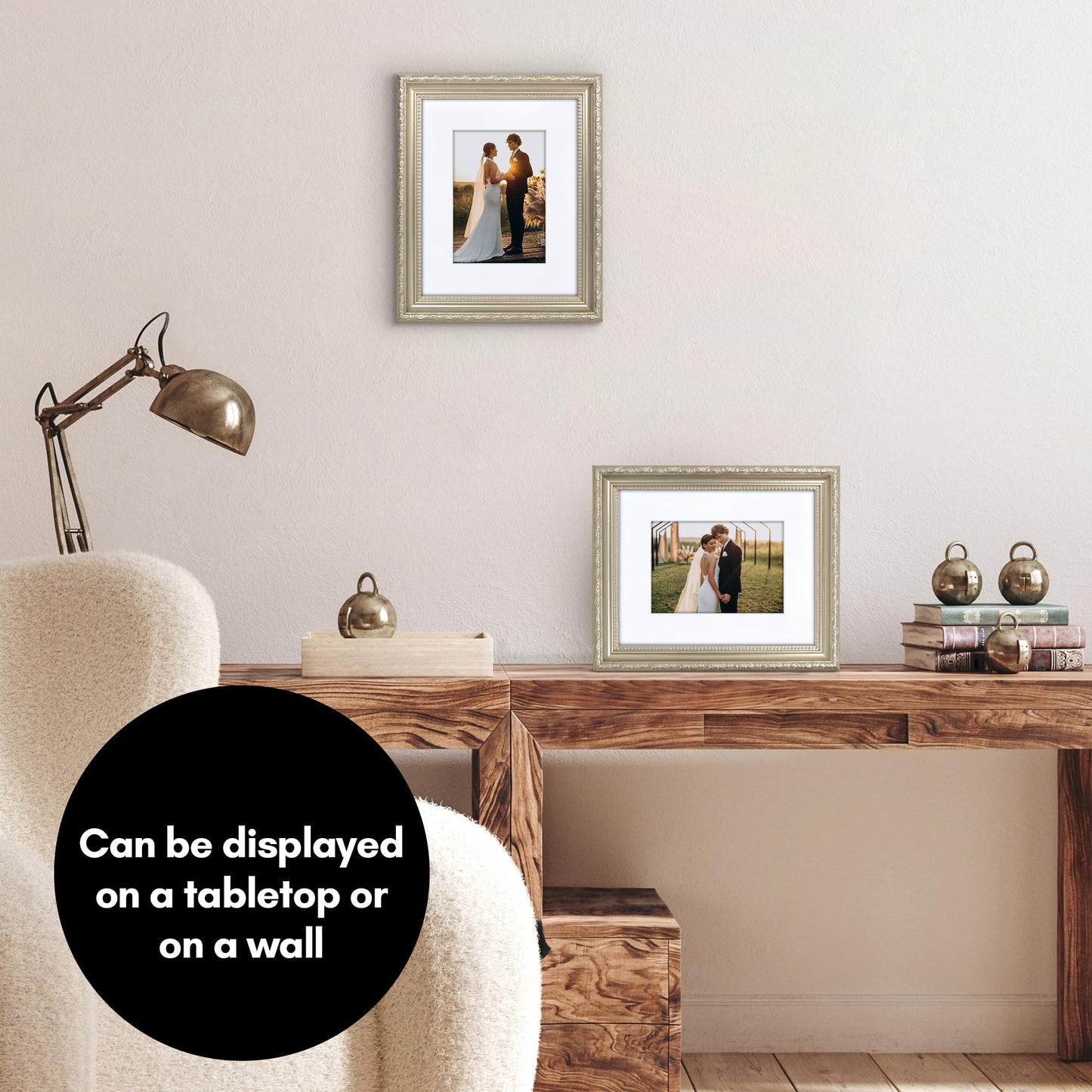 8x10 with 5x7 Mat | Ornate Vintage Frame | Silver | Modern - Premium Quality