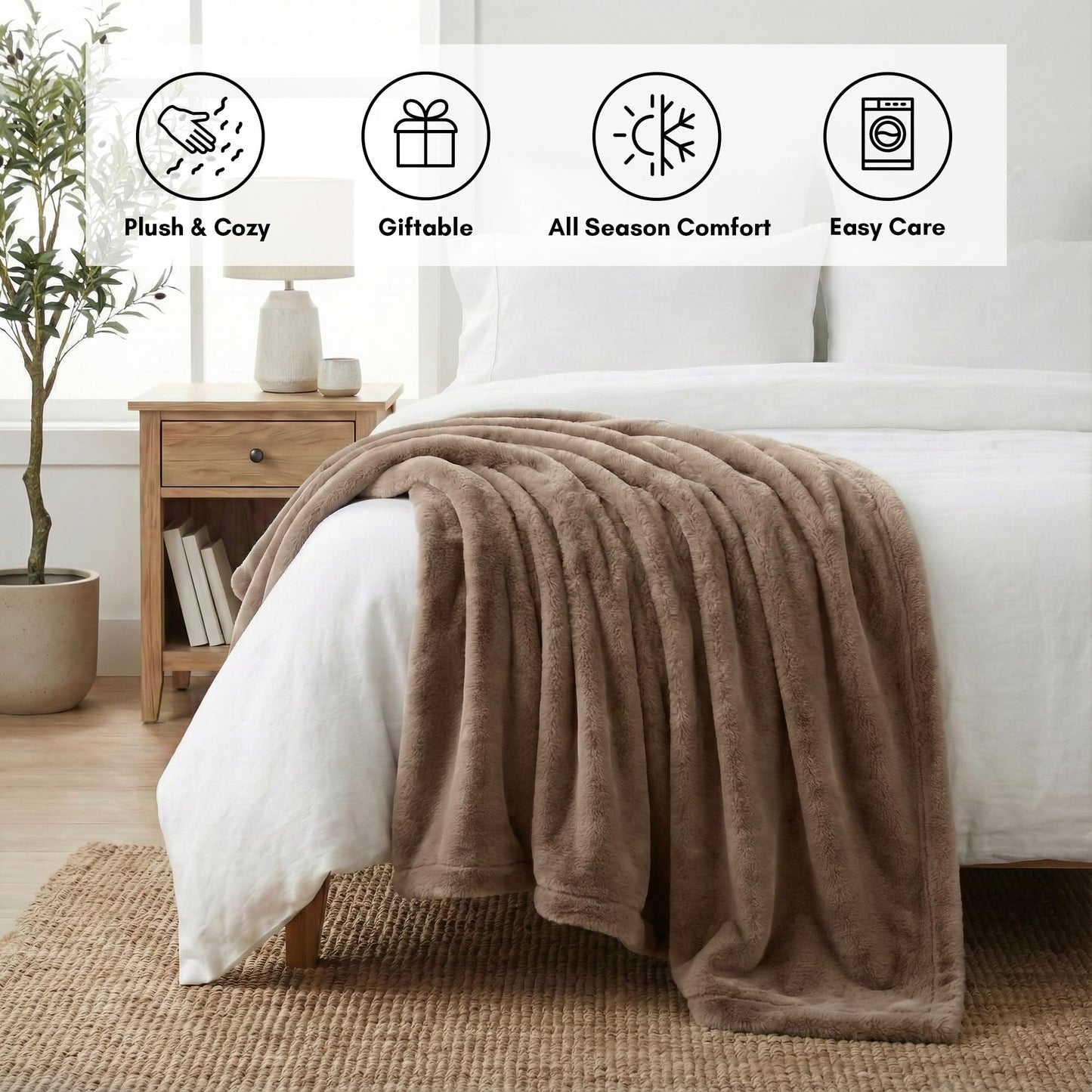 Americanflat 50x60 Double Sided Faux Fur Throw Blanket - Soft and Breathable Throw Blanket for Couch, Bed, Chair - Taupe Faux Fur Blankets Perfect for Home, Bedroom, or Outdoor Use