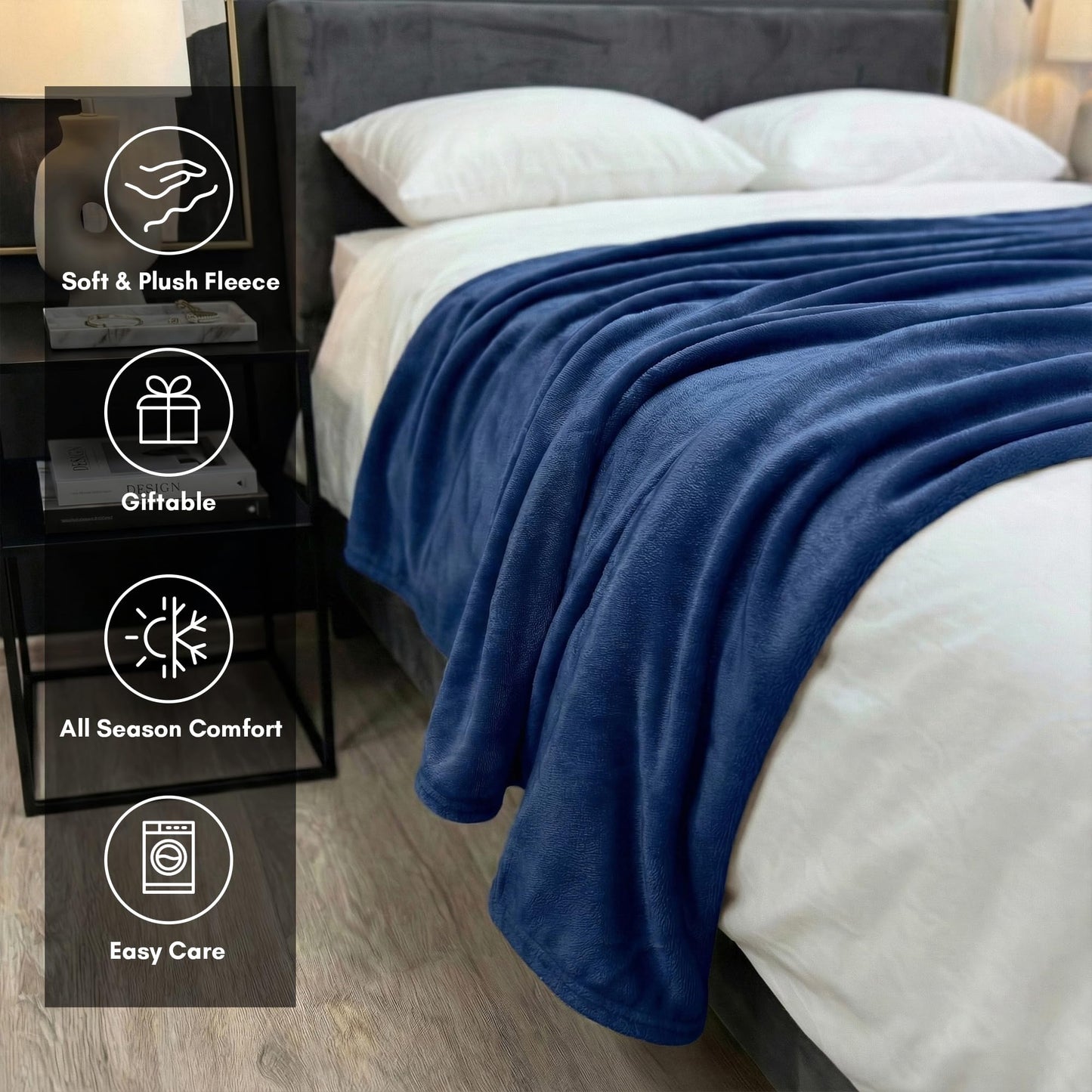 Americanflat 60x80 Fleece Throw Blanket - Soft and Breathable Throw Blanket for Couch, Bed, Chair - Roomy Fleece Blankets Perfect for Home, Bedroom, or Outdoor Use - Blue