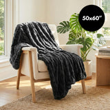 Americanflat 50x60 Rouched Faux Fur Throw Blanket - Soft and Breathable Throw Blanket for Couch, Bed, Chair - Gray Faux Fur Blankets Perfect for Home, Bedroom, or Outdoor Use