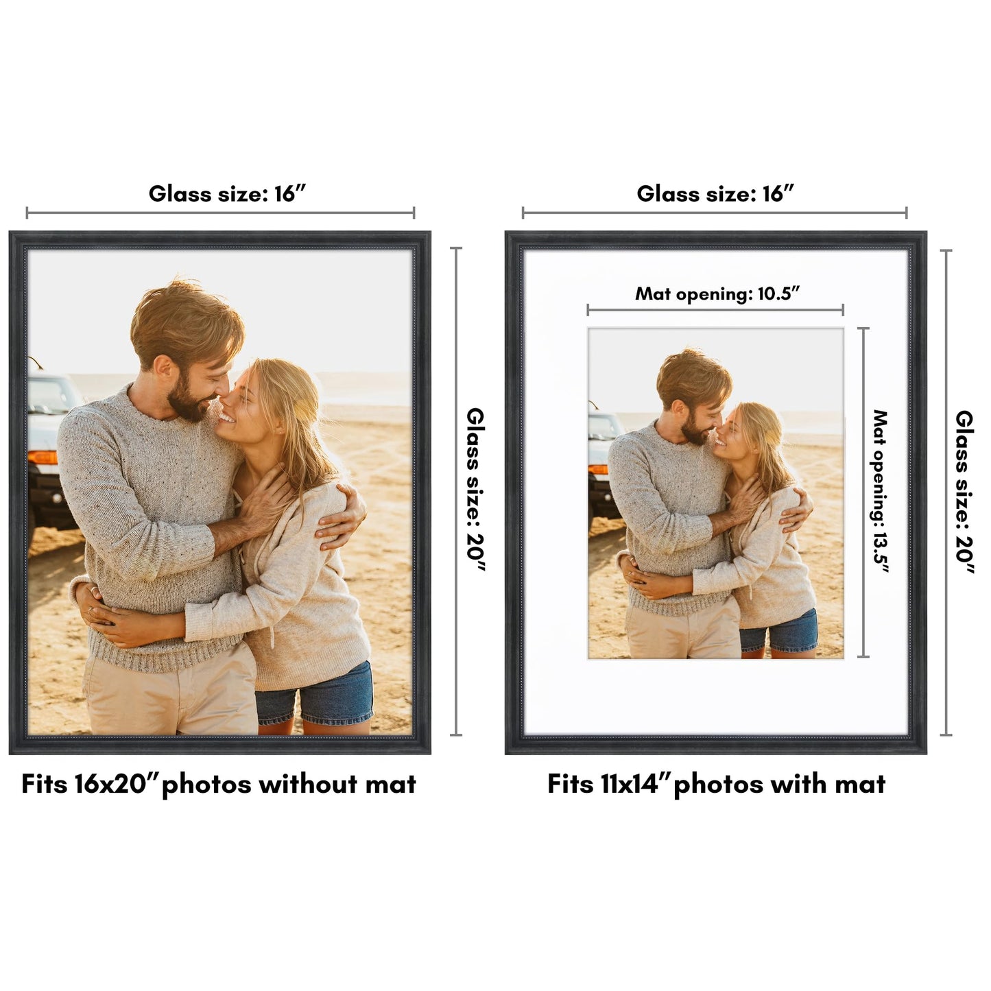 16x20 with 11x14 Mat | Vintage Frames | Black | Modern - Premium Quality