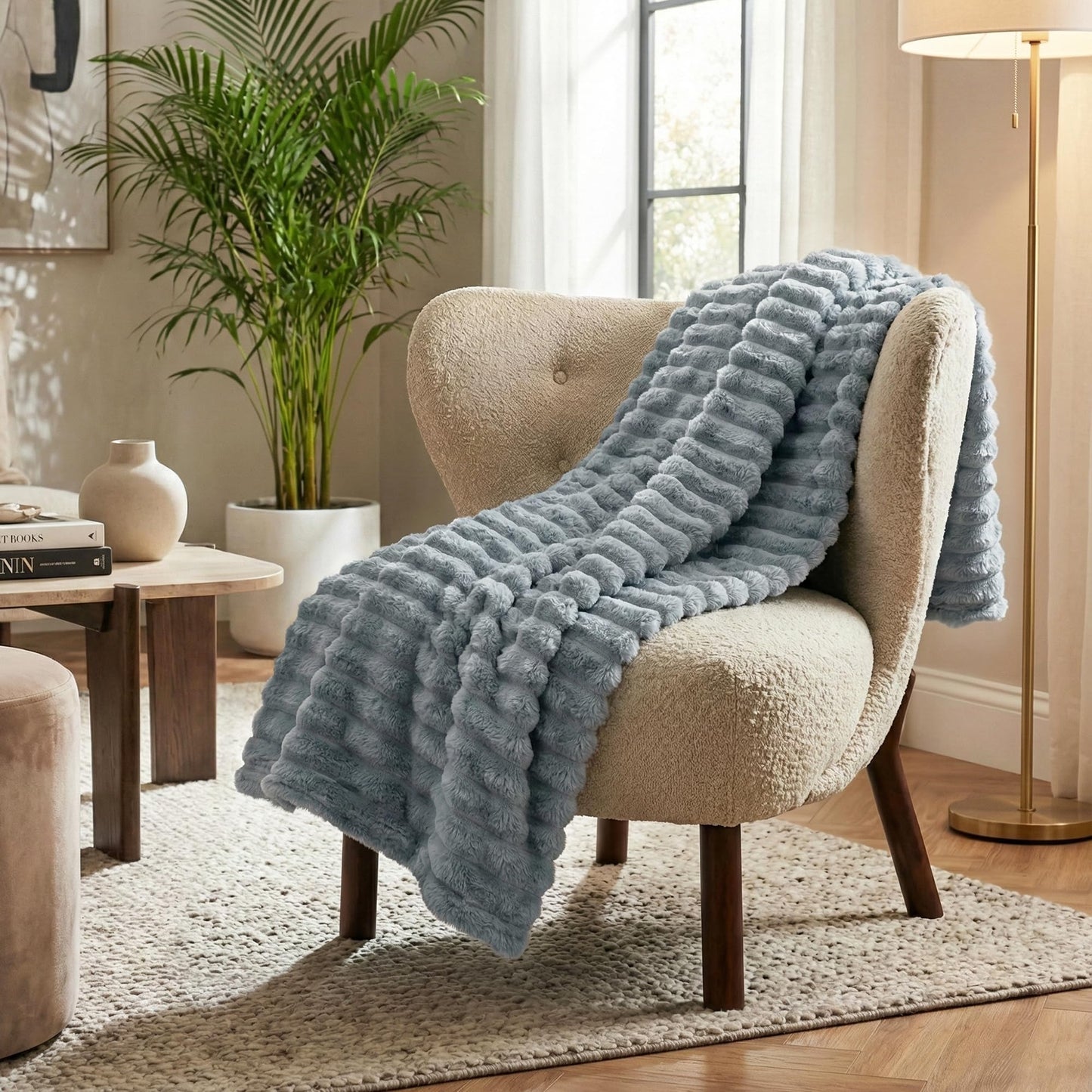 Americanflat 50x60 Faux Fur Throw Blanket - Soft and Breathable Throw Blanket for Couch, Bed, Chair - Gray Faux Fur Blankets Perfect for Home, Bedroom, or Outdoor Use