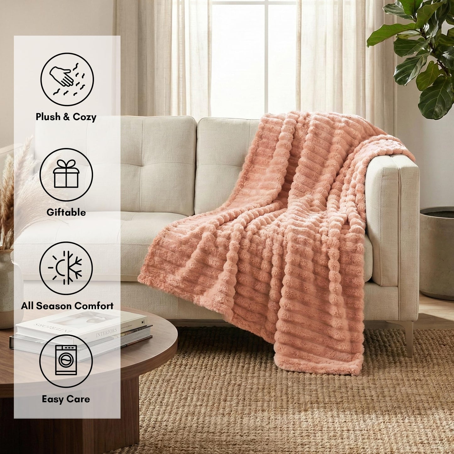 Americanflat 50x60 Faux Fur Throw Blanket - Soft and Breathable Throw Blanket for Couch, Bed, Chair - Pink Faux Fur Blankets Perfect for Home, Bedroom, or Outdoor Use