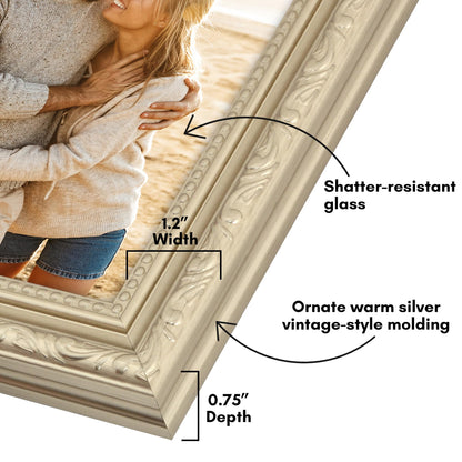 5x7 | Ornate Vintage Frame | Silver | Modern - Premium Quality