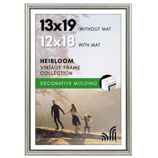 13x19 with 12x18 Mat | Vintage Frames | Silver | Modern - Premium Quality