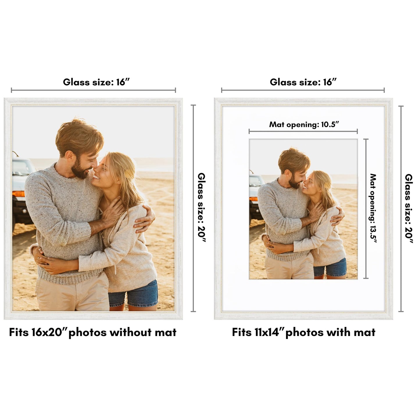 16x20 with 11x14 Mat | Vintage Frames | White Gold | Modern - Premium Quality