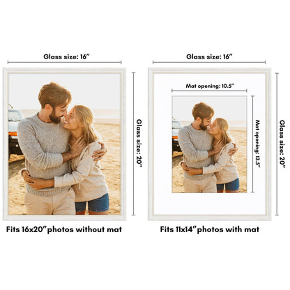 16x20 with 11x14 Mat | Vintage Frames | White Gold | Modern - Premium Quality