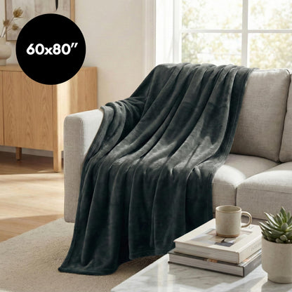 Americanflat 60x80 Fleece Throw Blanket - Soft and Breathable Throw Blanket for Couch, Bed, Chair - Roomy Fleece Blankets Perfect for Home, Bedroom, or Outdoor Use - Gray