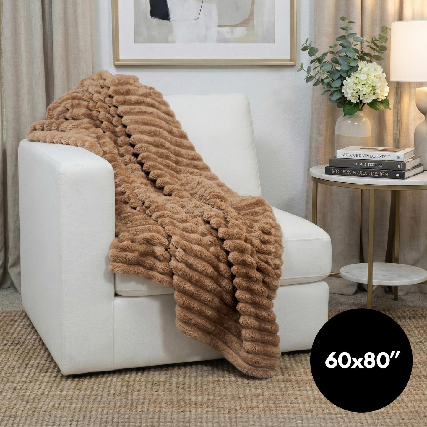 Americanflat 60x80 Faux Fur Throw Blanket - Soft and Breathable Throw Blanket for Couch, Bed, Chair - Brown Faux Fur Blankets Perfect for Home, Bedroom, or Outdoor Use