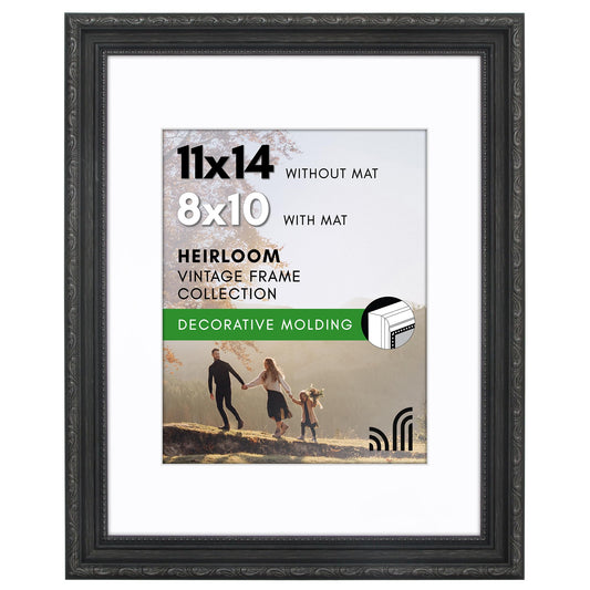 11x14 with 8x10 Mat | Ornate Vintage Frame | Black | Modern - Premium Quality