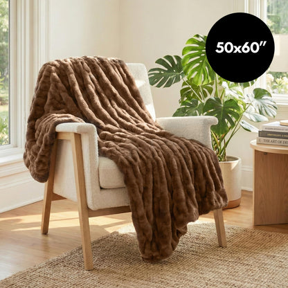 Americanflat 50x60 Rouched Faux Fur Throw Blanket - Soft and Breathable Throw Blanket for Couch, Bed, Chair - Brown Faux Fur Blankets Perfect for Home, Bedroom, or Outdoor Use