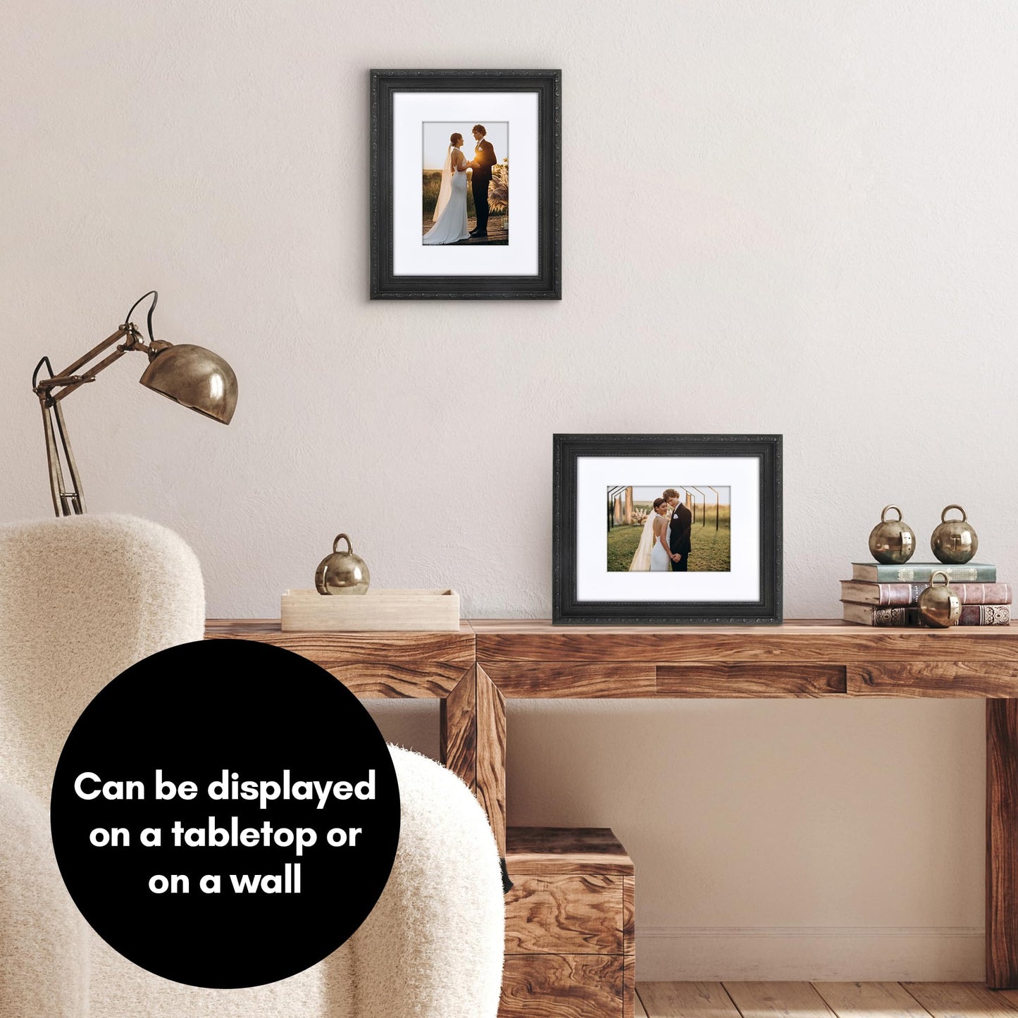 8x10 with 5x7 Mat | Ornate Vintage Frame | Black | Modern - Premium Quality