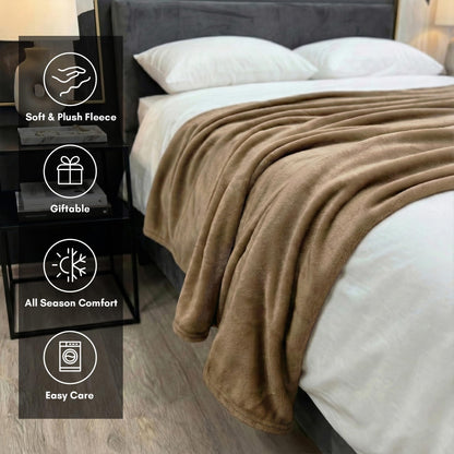 Americanflat 60x80 Fleece Throw Blanket - Soft and Breathable Throw Blanket for Couch, Bed, Chair - Roomy Fleece Blankets Perfect for Home, Bedroom, or Outdoor Use - Brown