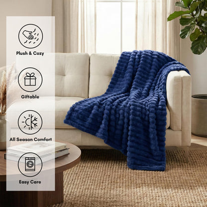 Americanflat 50x60 Faux Fur Throw Blanket - Soft and Breathable Throw Blanket for Couch, Bed, Chair - Blue Faux Fur Blankets Perfect for Home, Bedroom, or Outdoor Use