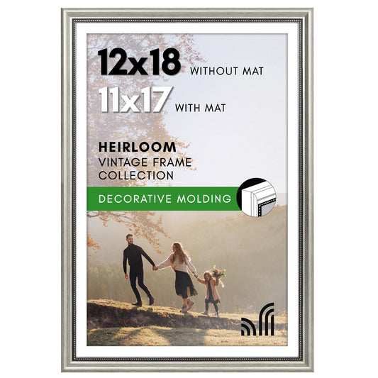 12x18 with 11x17 Mat | Vintage Frames | Silver | Modern - Premium Quality