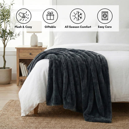Americanflat 50x60 Double Sided Faux Fur Throw Blanket - Soft and Breathable Throw Blanket for Couch, Bed, Chair - Dark Gray Faux Fur Blankets Perfect for Home, Bedroom, or Outdoor Use