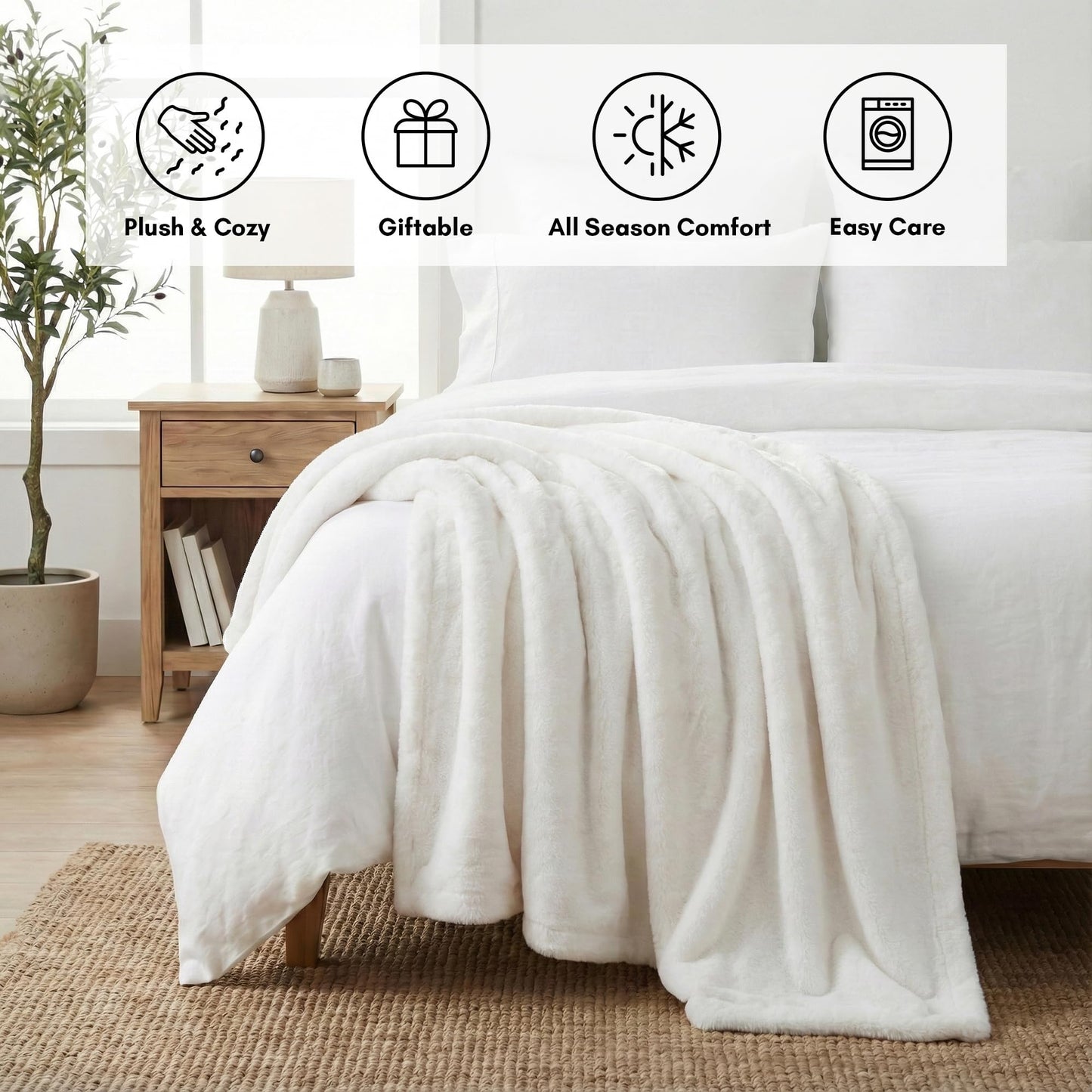 Americanflat 50x60 Double Sided Faux Fur Throw Blanket - Soft and Breathable Throw Blanket for Couch, Bed, Chair - White Faux Fur Blankets Perfect for Home, Bedroom, or Outdoor Use