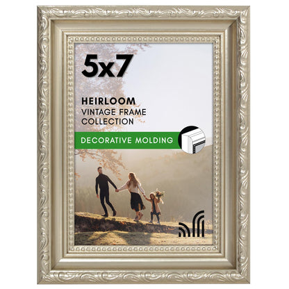 5x7 | Ornate Vintage Frame | Silver | Modern - Premium Quality