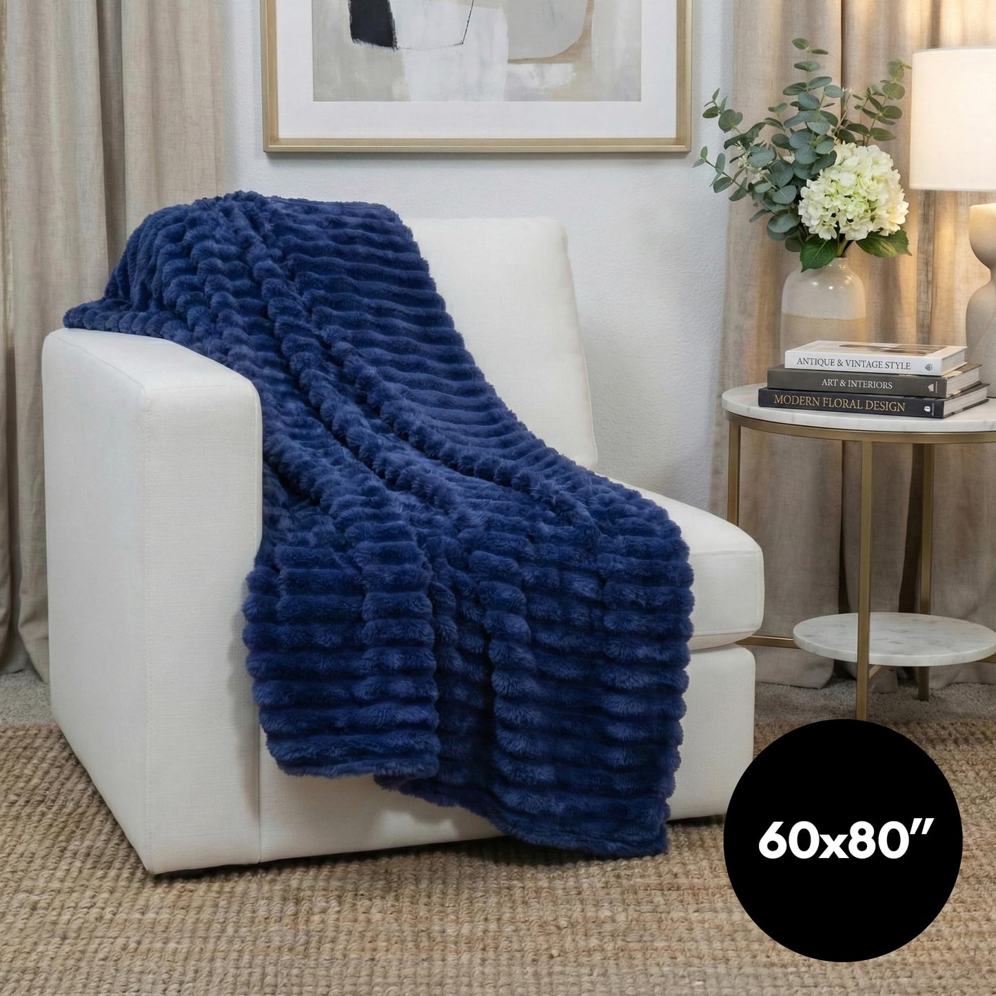 Americanflat 60x80 Faux Fur Throw Blanket - Soft and Breathable Throw Blanket for Couch, Bed, Chair - Blue Faux Fur Blankets Perfect for Home, Bedroom, or Outdoor Use