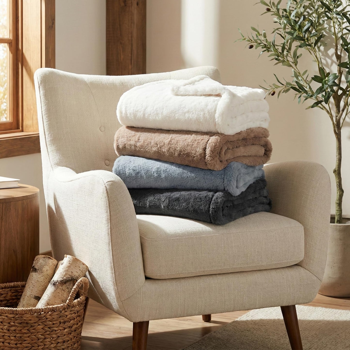Americanflat 50x60 Double Sided Faux Fur Throw Blanket - Soft and Breathable Throw Blanket for Couch, Bed, Chair - Taupe Faux Fur Blankets Perfect for Home, Bedroom, or Outdoor Use