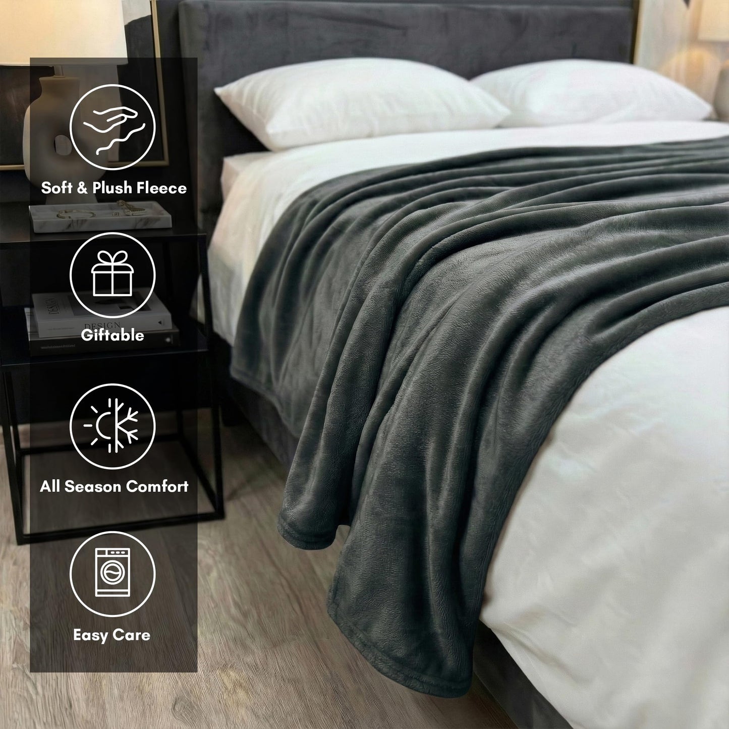 Americanflat 50x60 Fleece Throw Blanket - Soft and Breathable Throw Blanket for Couch, Bed, Chair - Fleece Blankets Perfect for Home, Bedroom, or Outdoor Use - Gray