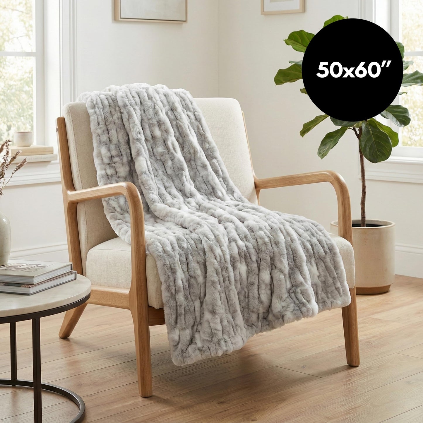 Americanflat 50x60 Rouched Faux Fur Throw Blanket - Soft and Breathable Throw Blanket for Couch, Bed, Chair - Rabbit Faux Fur Blankets Perfect for Home, Bedroom, or Outdoor Use