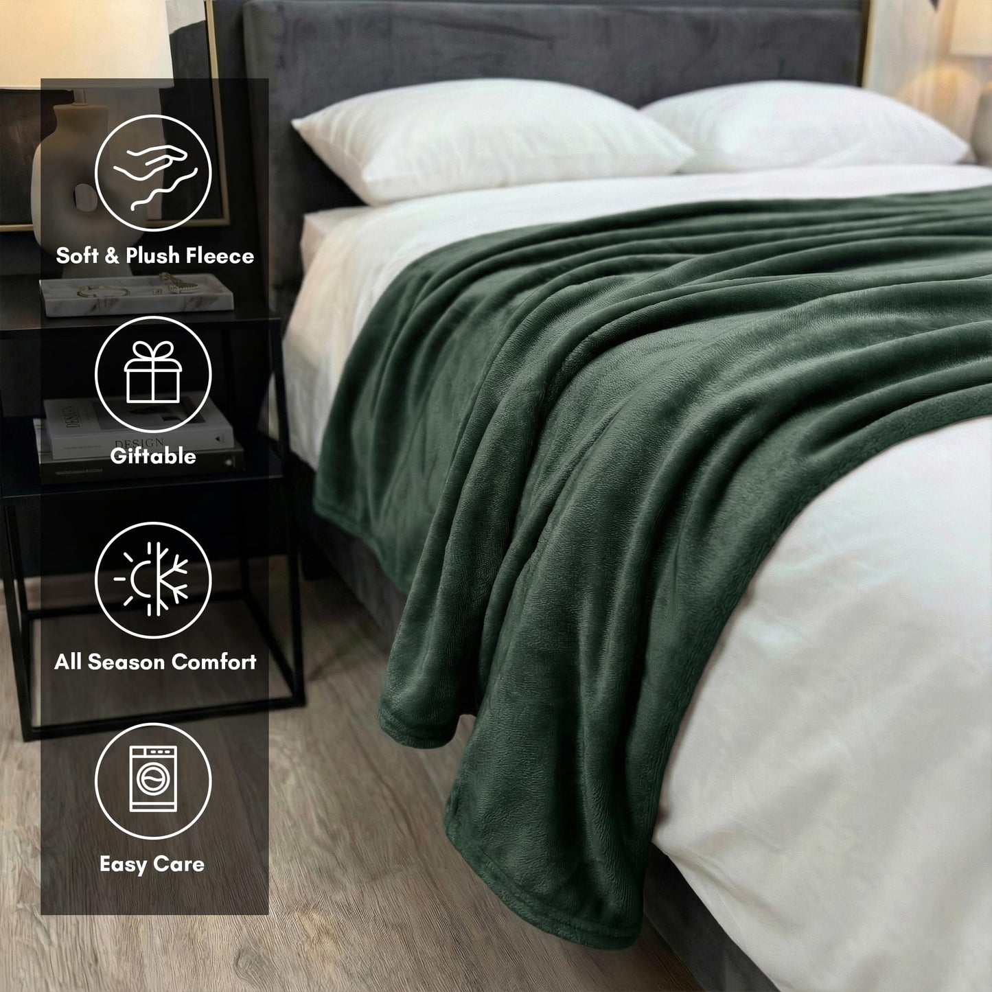 Americanflat 60x80 Fleece Throw Blanket - Soft and Breathable Throw Blanket for Couch, Bed, Chair - Roomy Fleece Blankets Perfect for Home, Bedroom, or Outdoor Use - Green