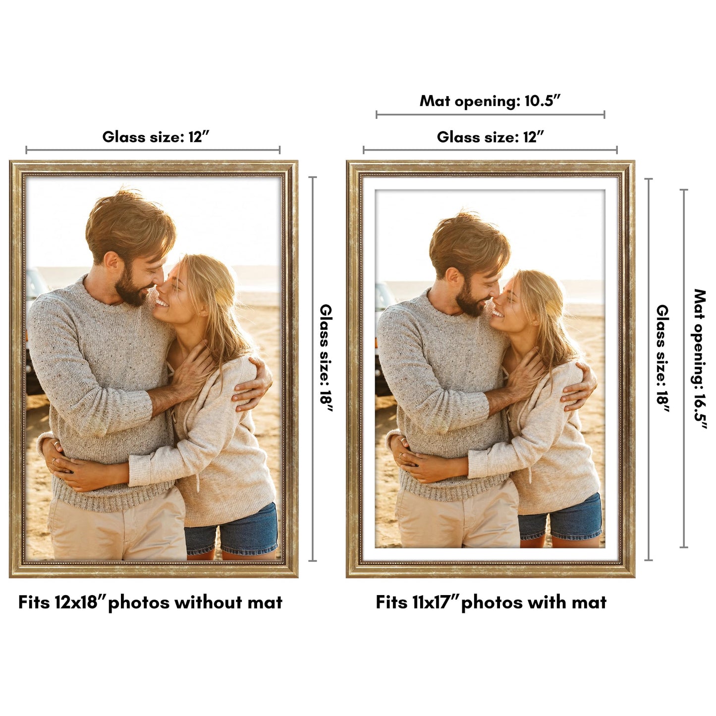 12x18 with 11x17 Mat | Vintage Frames | Gold | Modern - Premium Quality