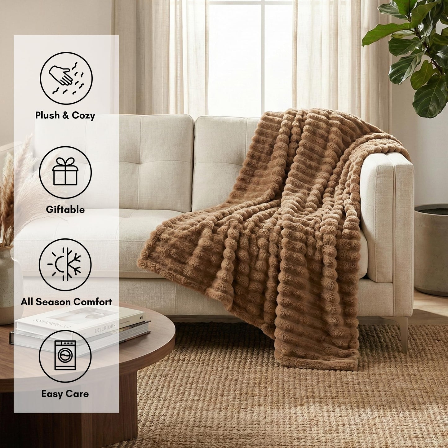 Americanflat 60x80 Faux Fur Throw Blanket - Soft and Breathable Throw Blanket for Couch, Bed, Chair - Brown Faux Fur Blankets Perfect for Home, Bedroom, or Outdoor Use