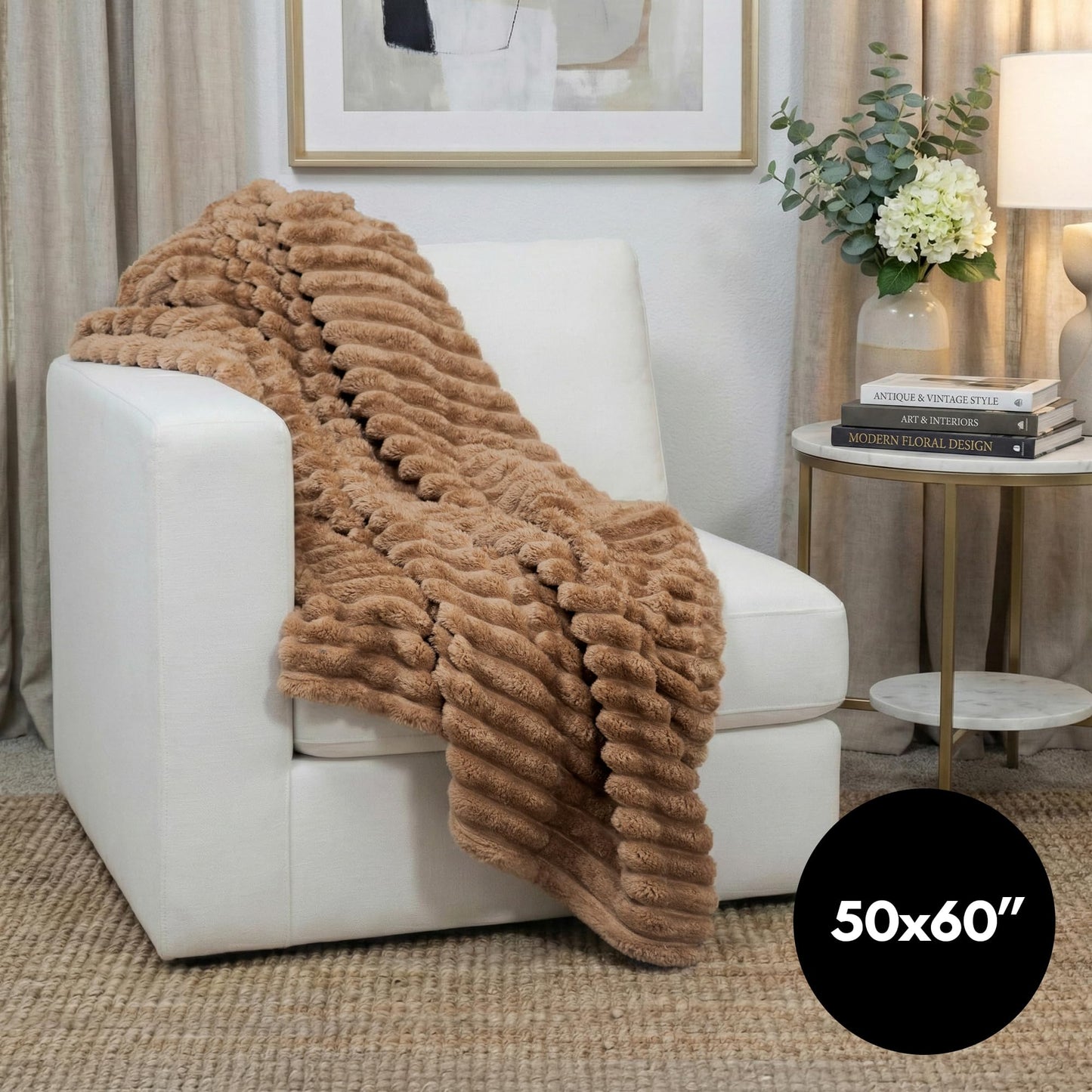 Americanflat 50x60 Faux Fur Throw Blanket - Soft and Breathable Throw Blanket for Couch, Bed, Chair - Brown Faux Fur Blankets Perfect for Home, Bedroom, or Outdoor Use