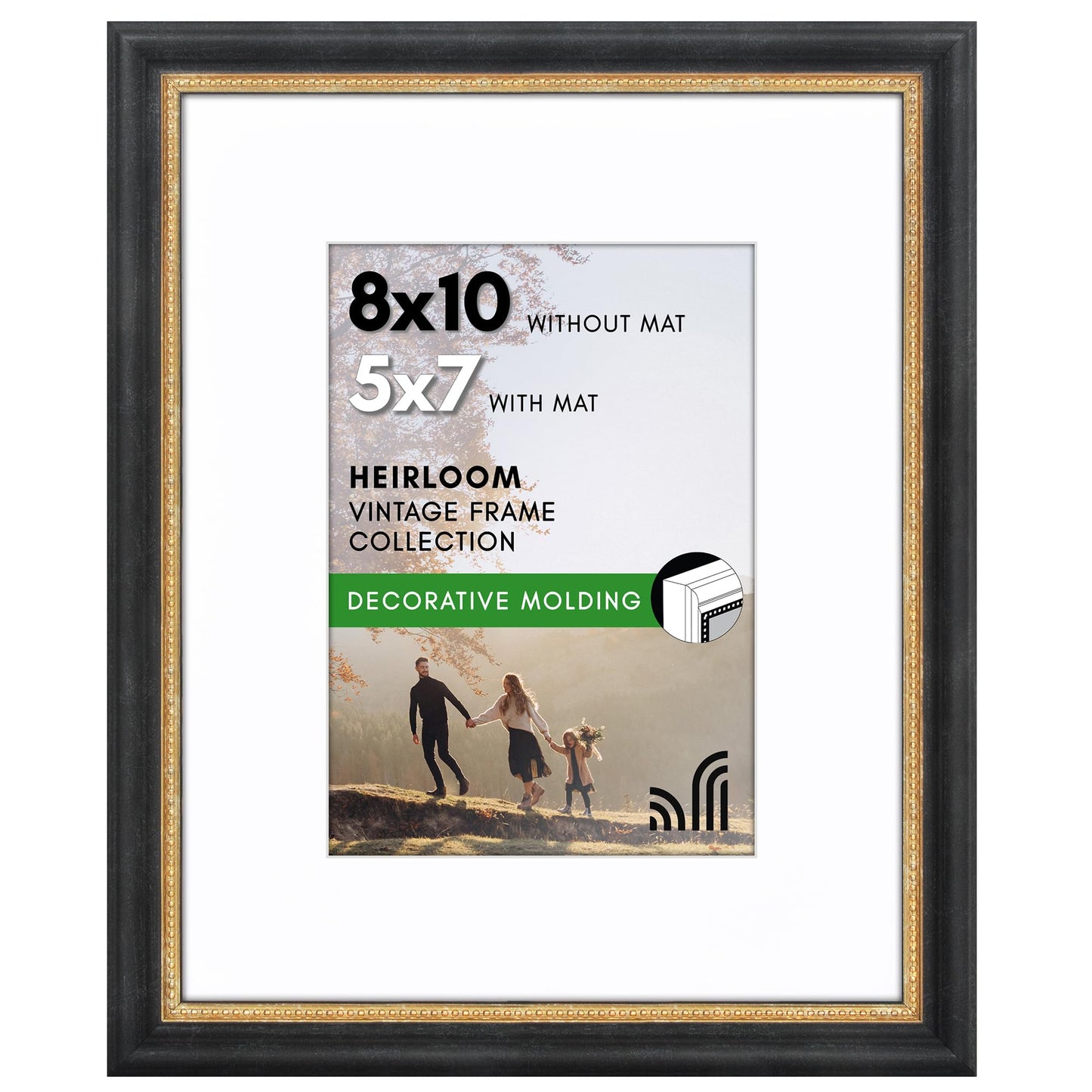 8x10 with 5x7 Mat | Vintage Frames | Black Gold | Modern - Premium Quality