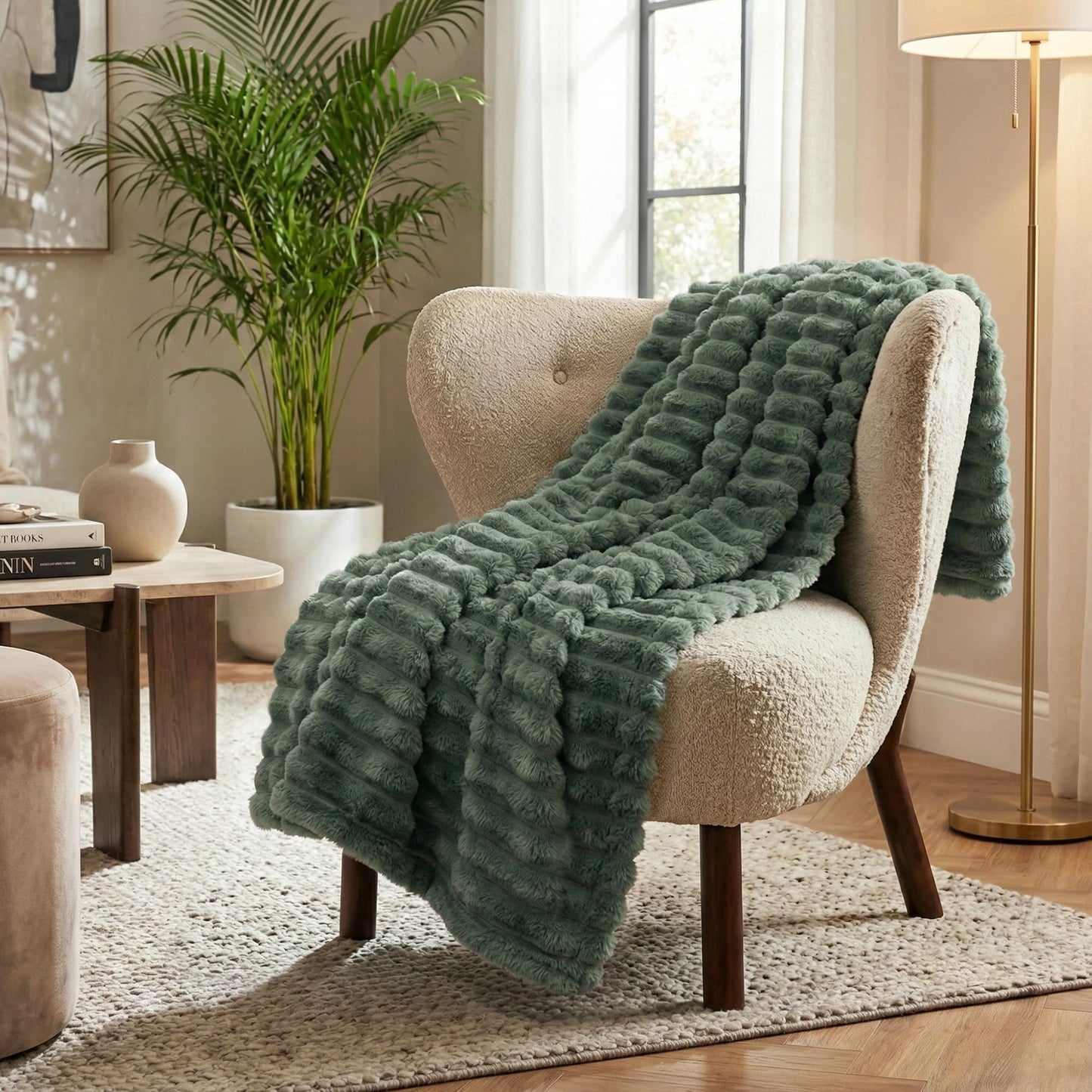 Americanflat 60x80 Faux Fur Throw Blanket - Soft and Breathable Throw Blanket for Couch, Bed, Chair - Green Faux Fur Blankets Perfect for Home, Bedroom, or Outdoor Use