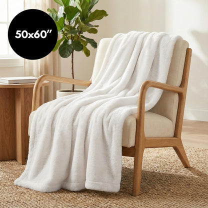 Americanflat 50x60 Double Sided Faux Fur Throw Blanket - Soft and Breathable Throw Blanket for Couch, Bed, Chair - White Faux Fur Blankets Perfect for Home, Bedroom, or Outdoor Use