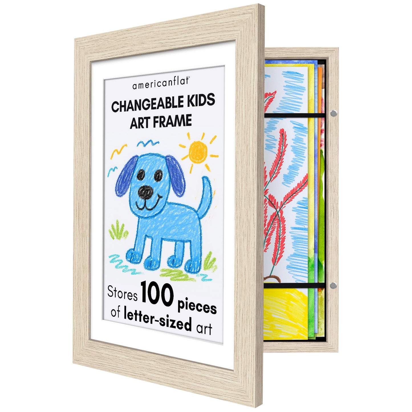 Americanflat Kids Art Frame with Mat | Holds up to 100 Artworks