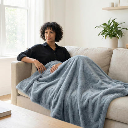 Americanflat 50x60 Double Sided Faux Fur Throw Blanket - Soft and Breathable Throw Blanket for Couch, Bed, Chair - Gray Faux Fur Blankets Perfect for Home, Bedroom, or Outdoor Use