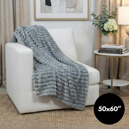 Americanflat 50x60 Faux Fur Throw Blanket - Soft and Breathable Throw Blanket for Couch, Bed, Chair - Gray Faux Fur Blankets Perfect for Home, Bedroom, or Outdoor Use