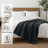 Americanflat 50x60 Rouched Faux Fur Throw Blanket - Soft and Breathable Throw Blanket for Couch, Bed, Chair - Gray Faux Fur Blankets Perfect for Home, Bedroom, or Outdoor Use