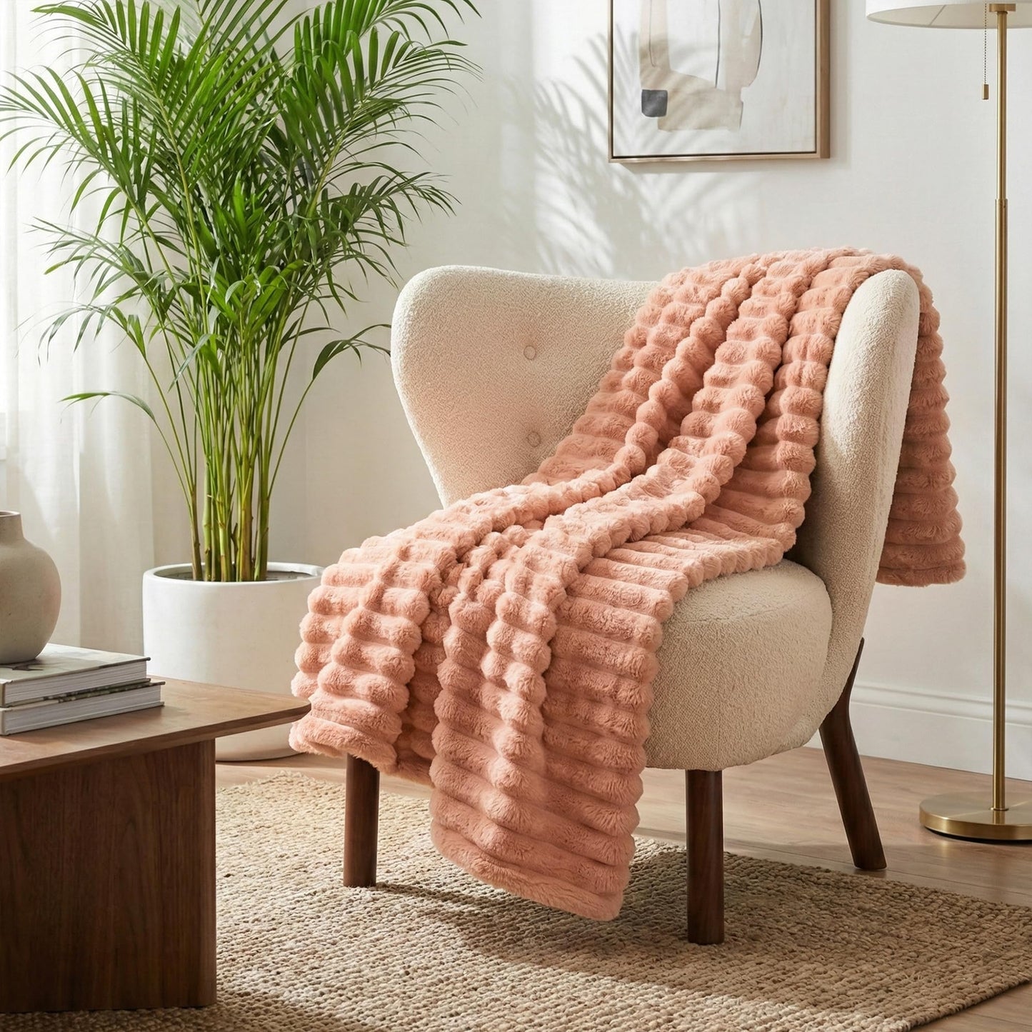 Americanflat 50x60 Faux Fur Throw Blanket - Soft and Breathable Throw Blanket for Couch, Bed, Chair - Pink Faux Fur Blankets Perfect for Home, Bedroom, or Outdoor Use