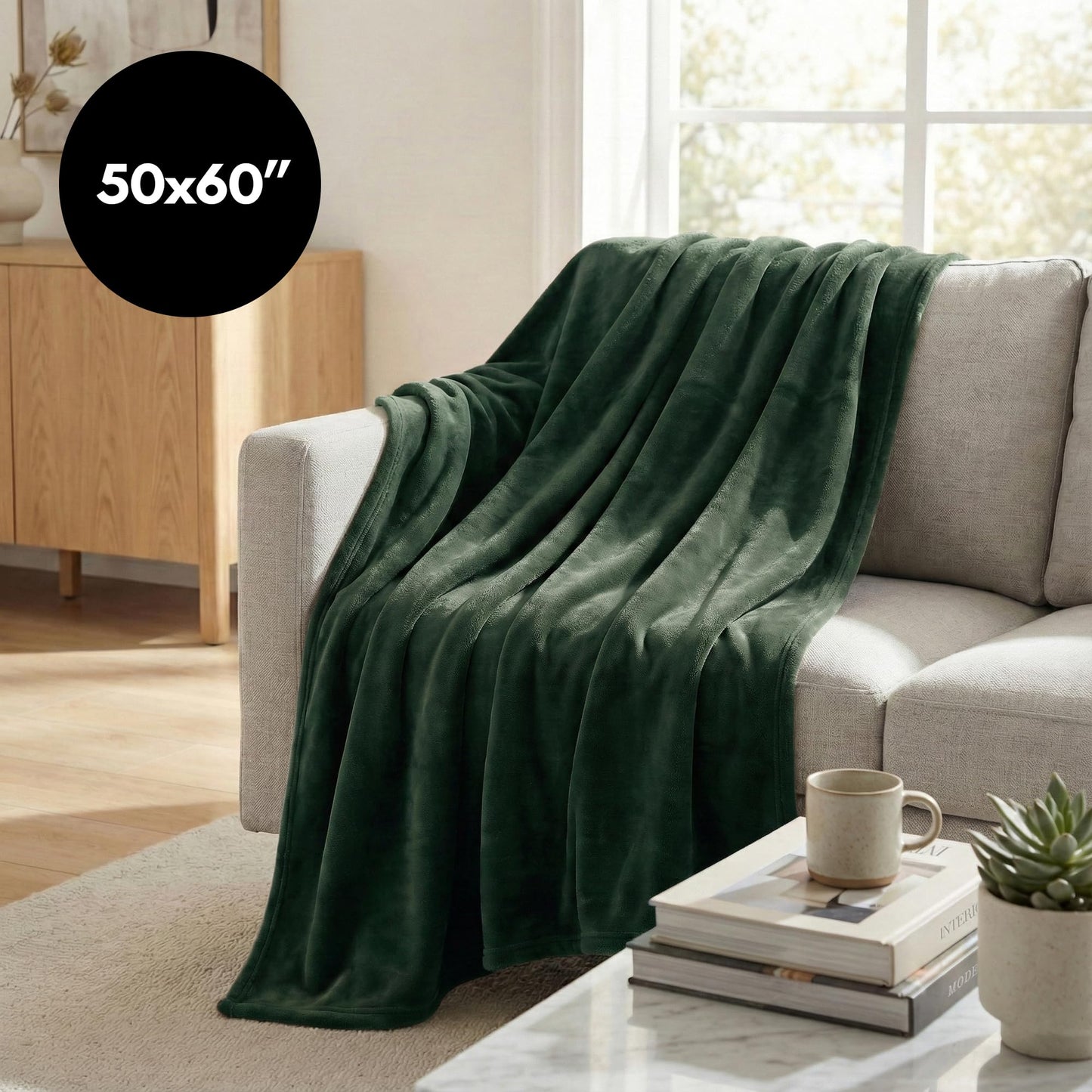 Americanflat 50x60 Fleece Throw Blanket - Soft and Breathable Throw Blanket for Couch, Bed, Chair - Fleece Blankets Perfect for Home, Bedroom, or Outdoor Use - Green