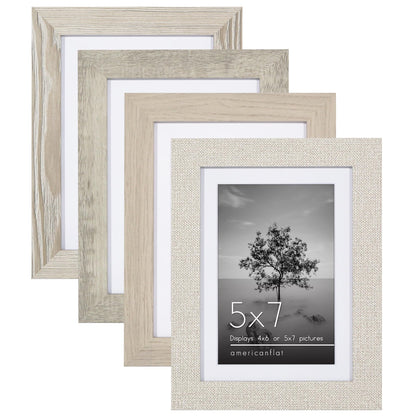 Collage Picture Frame | Set of 4 | Shatter-Resistant | With Mat | Multi-Wood Finish - Americanflat