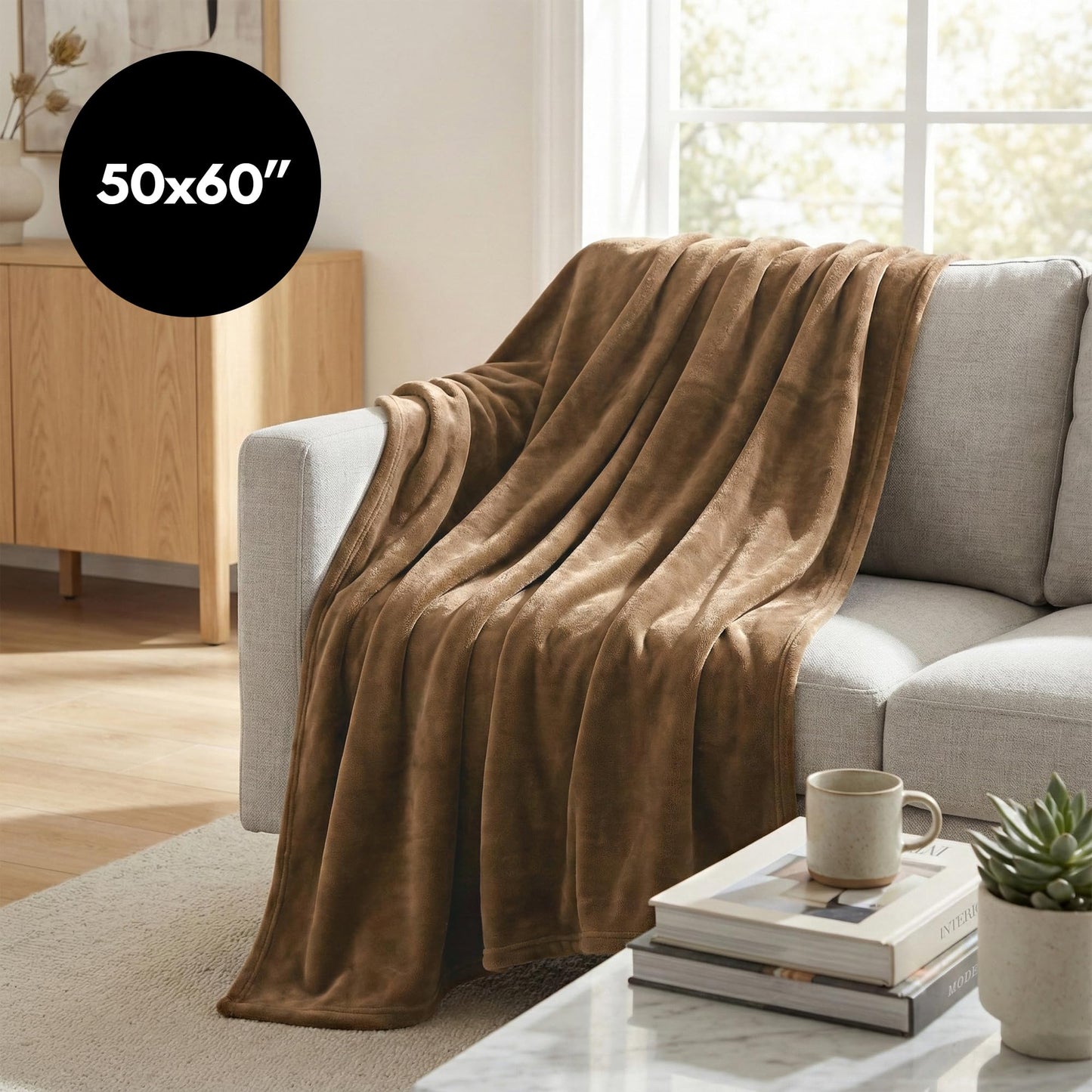 Americanflat 50x60 Fleece Throw Blanket - Soft and Breathable Throw Blanket for Couch, Bed, Chair - Fleece Blankets Perfect for Home, Bedroom, or Outdoor Use - Brown