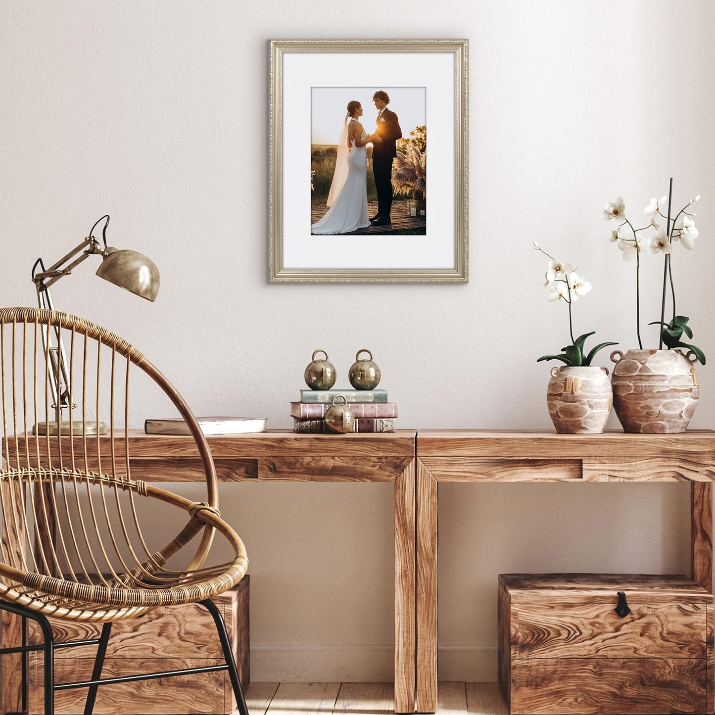 16x20 with 11x14 Mat | Ornate Vintage Frame | Silver | Modern - Premium Quality